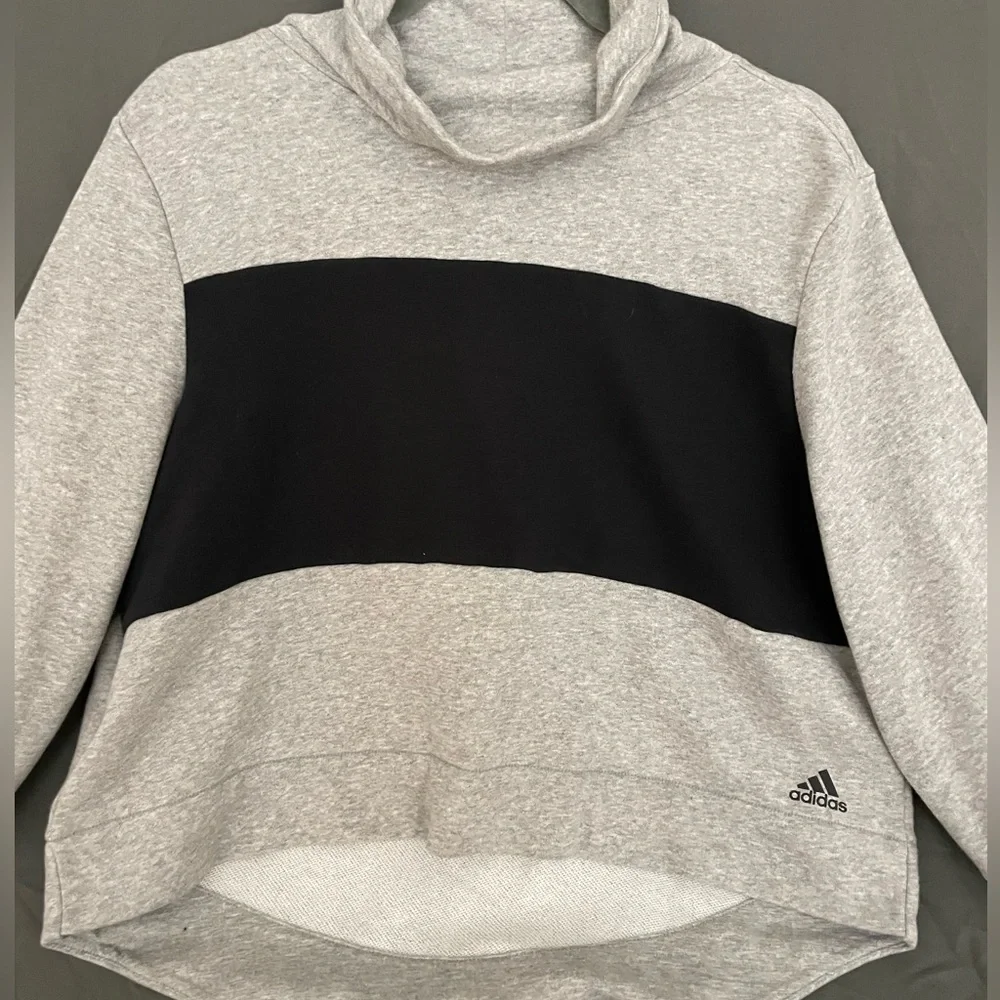Adidas Womens Grey Cropped High Low Cowl Neck Sweatshirt with Stripe - Size L - Picture 3 of 8